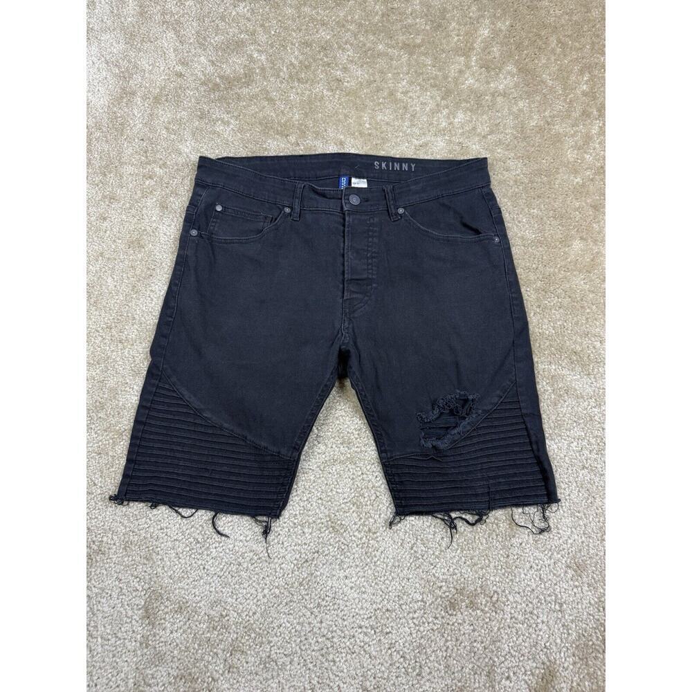 Divided H&M Men’s Size 34 Black Denim Distressed Button Fly Ribbed A795